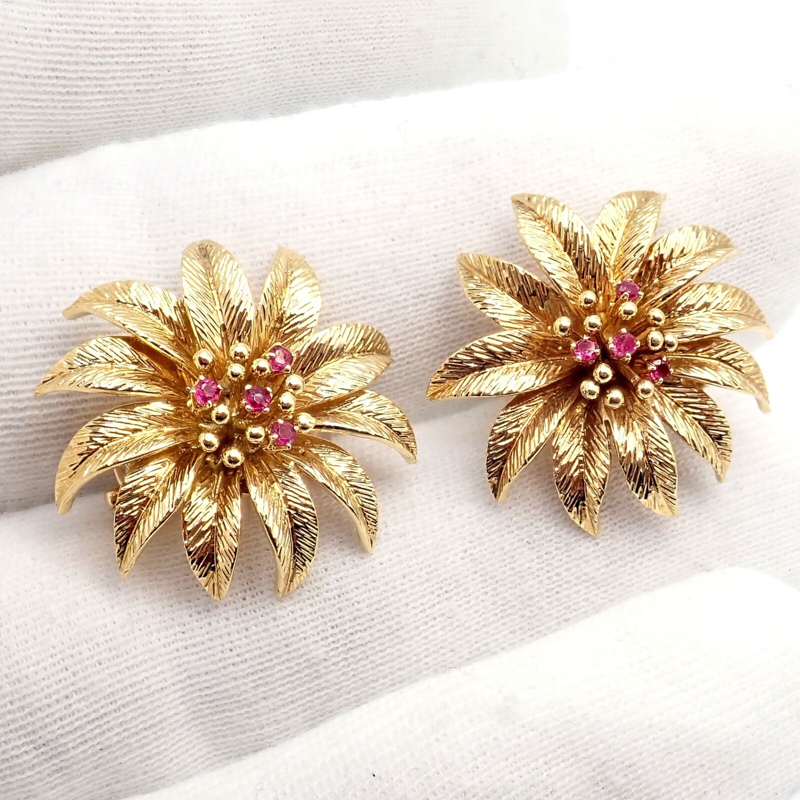 Tiffany & Co. Jewelry & Watches:Fine Jewelry:Earrings Authentic! Vintage Tiffany & Co 18k Yellow Gold Ruby Flower Earrings