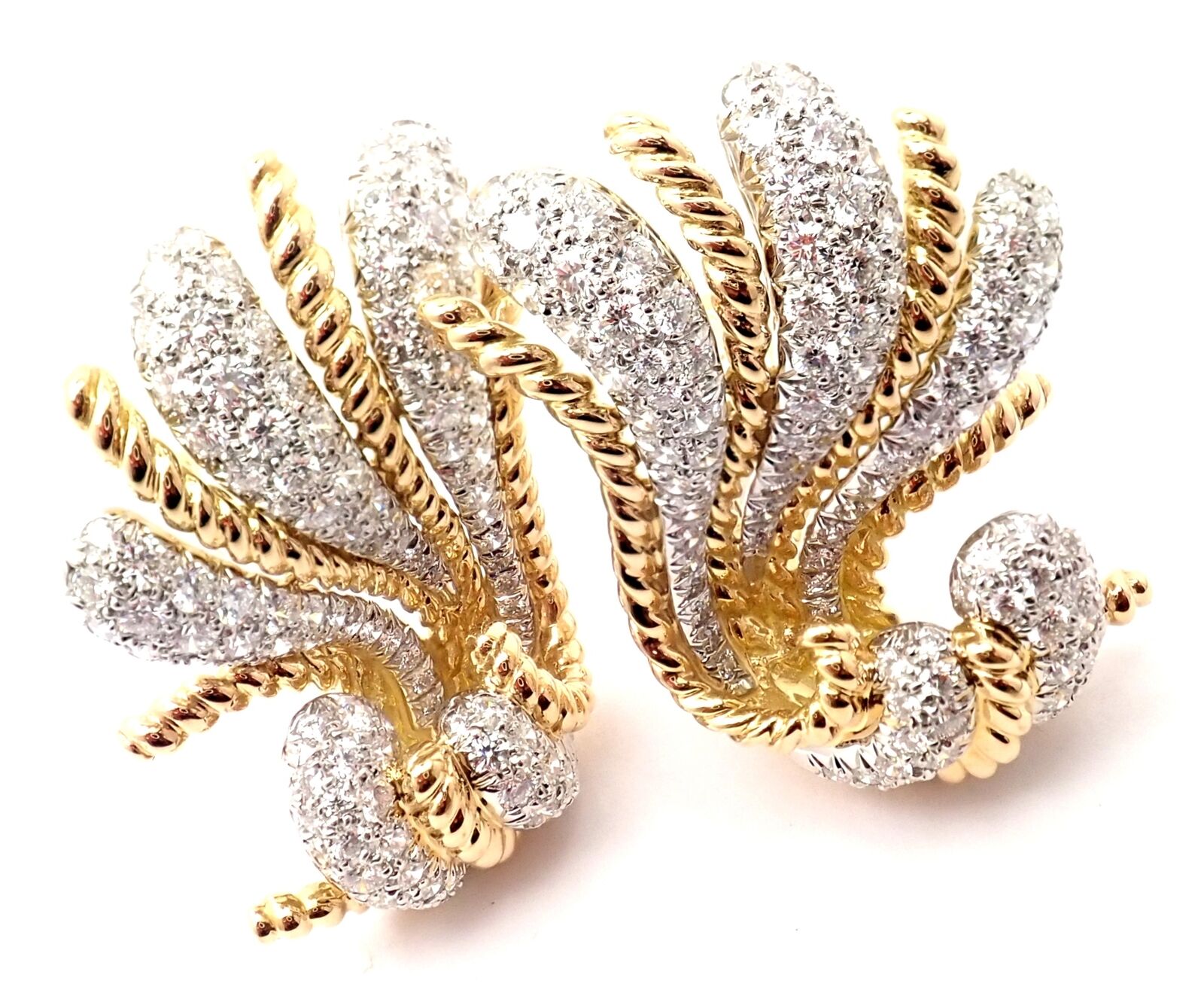 Verdura Jewelry & Watches:Fine Jewelry:Earrings Rare! Authentic Verdura Fan 18k Yellow Gold Diamond Large Earrings