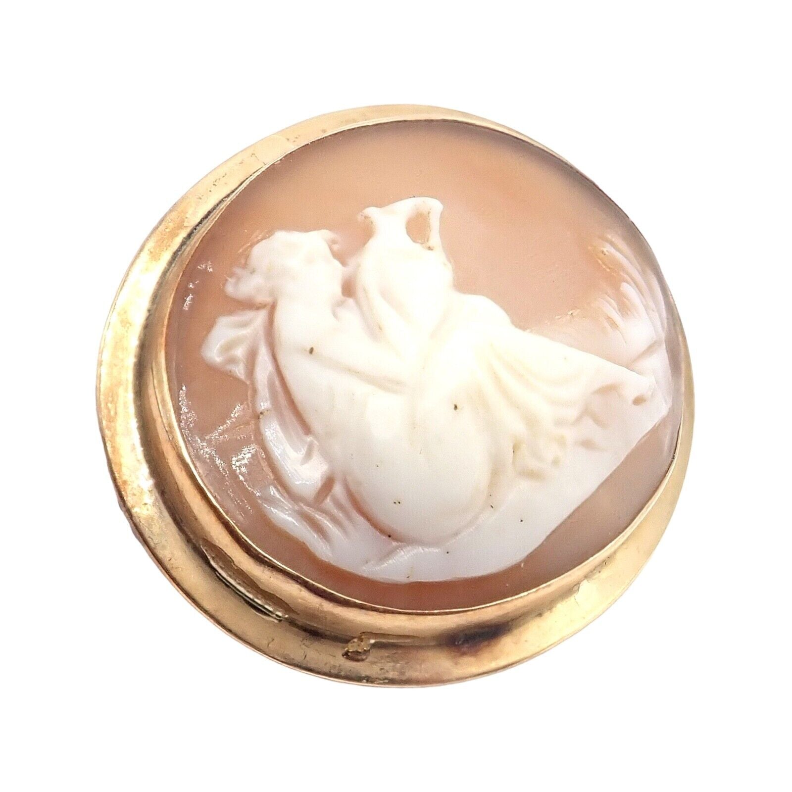 Estate Jewelry & Watches:Fine Jewelry:Brooches & Pins Vintage 14k Yellow Gold Hand Carved Cameo Nymph Scene Pin Brooch