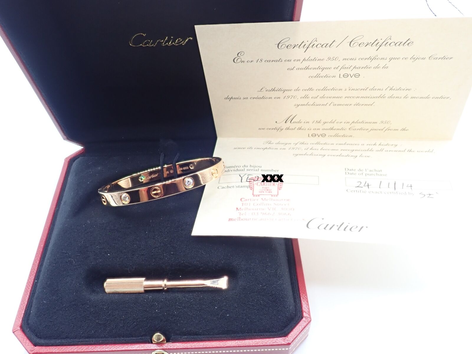 Cartier Love 4 Diamonds Bracelet Bangle 18K Rose Gold Size 16 - Chronostore