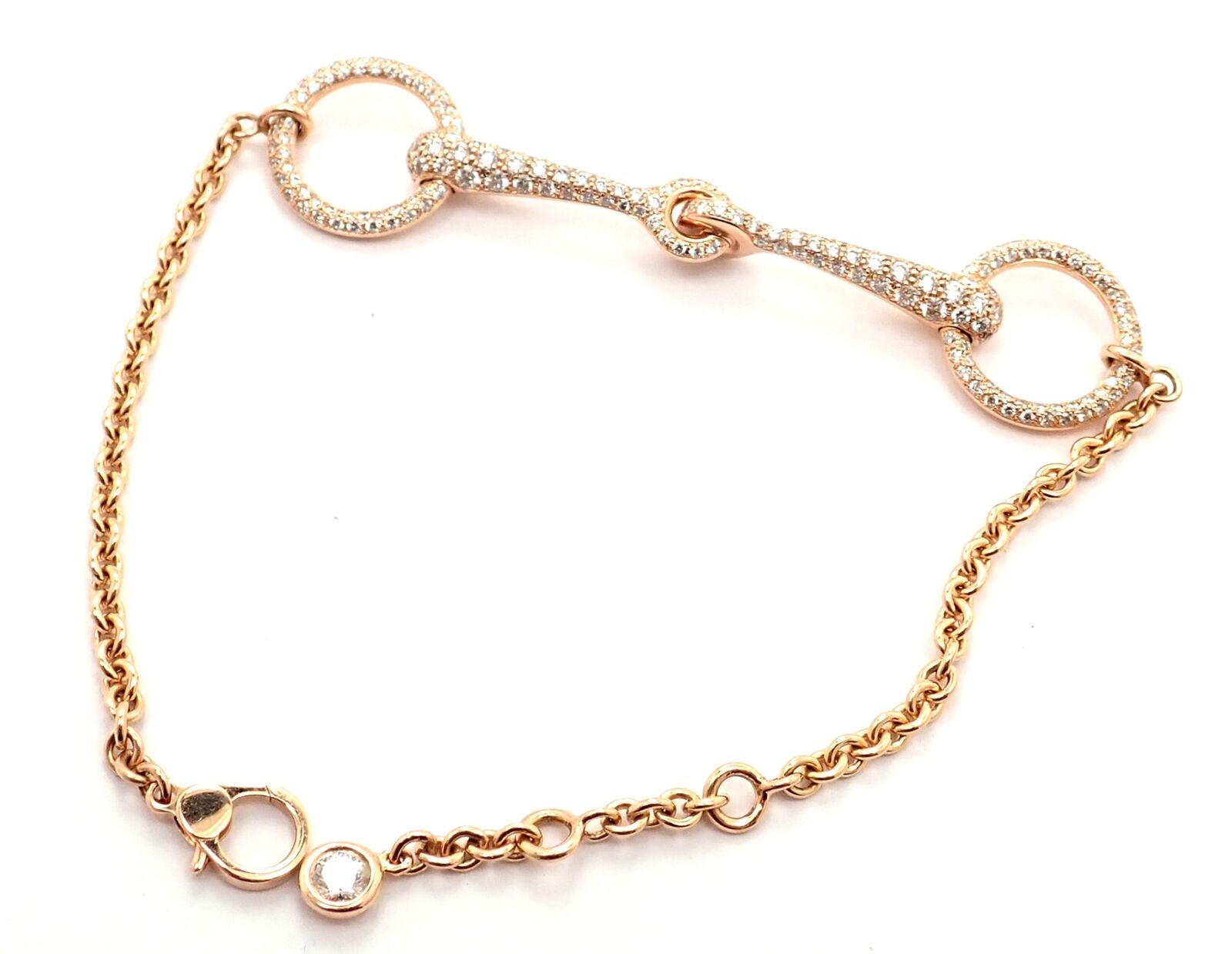 Hermes Jewelry & Watches:Fine Jewelry:Bracelets & Charms Authentic! Hermes Filet d'Or 18k Rose Gold Diamond Small Model Bracelet Cert.
