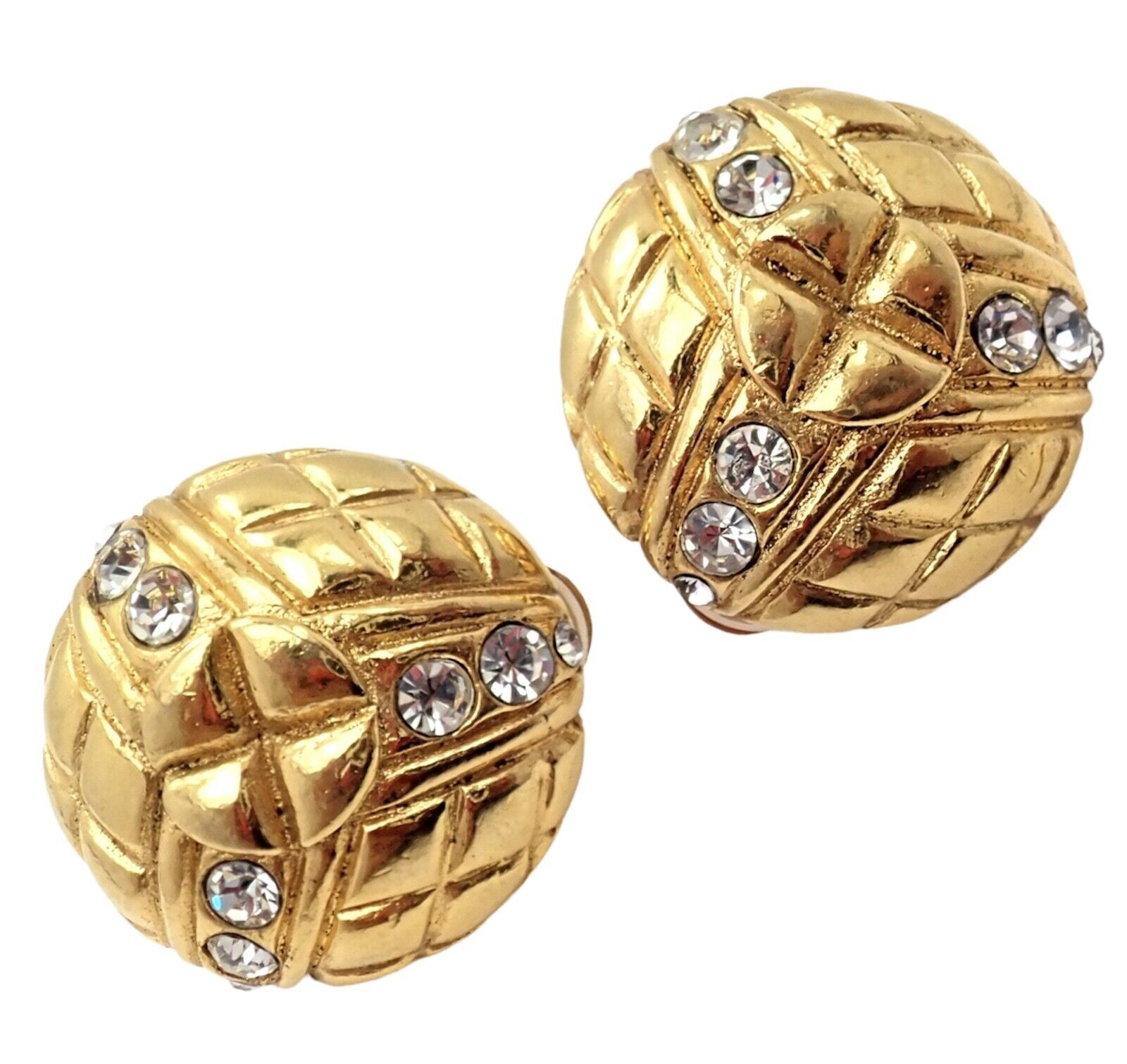 Chanel Vintage Gold Plated CC Gemstone Clip on Earrings - 2 Pieces