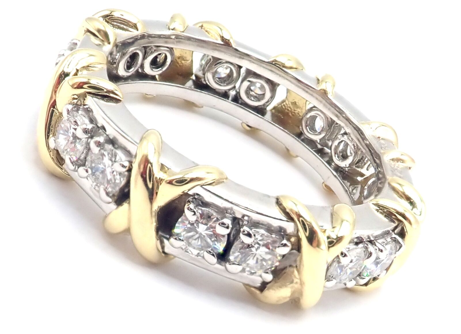 Tiffany & Co. Jewelry & Watches:Fine Jewelry:Rings Tiffany & Co Schlumberger 18k Gold Platinum 16 Stone Diamond Band Ring Size 7