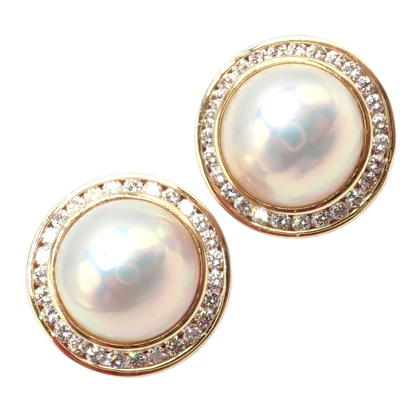 Tiffany & Co. Jewelry & Watches:Fine Jewelry:Earrings Authentic Tiffany & Co 18k Yellow Gold Diamond Mabe Pearl Earrings