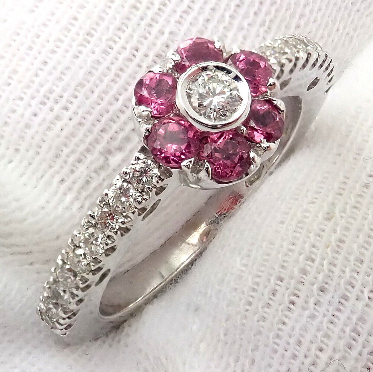 PASQUALE BRUNI Jewelry & Watches:Fine Jewelry:Rings Authentic! Pasquale Bruni 18k White Gold Diamond Pink Sapphire Flower Fiori Ring