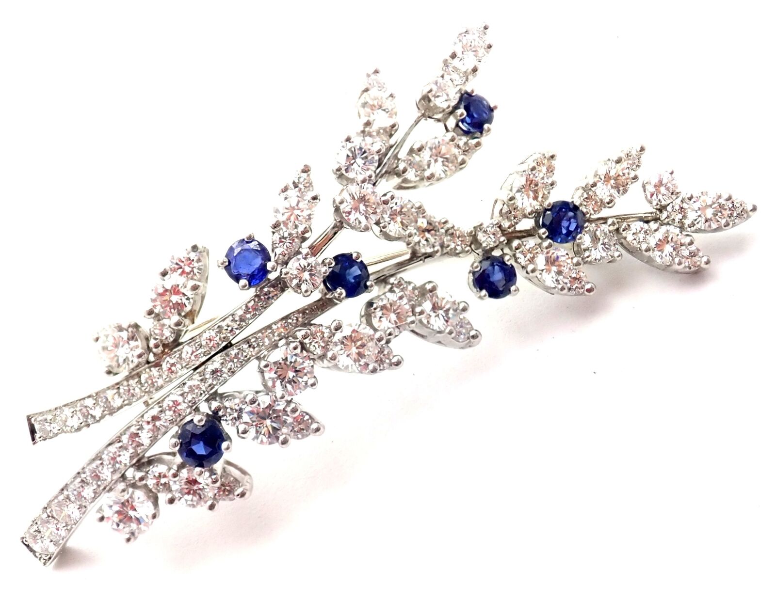 Authentic Vintage Tiffany Co. Platinum Diamond Sapphire Flower Pin Brooch