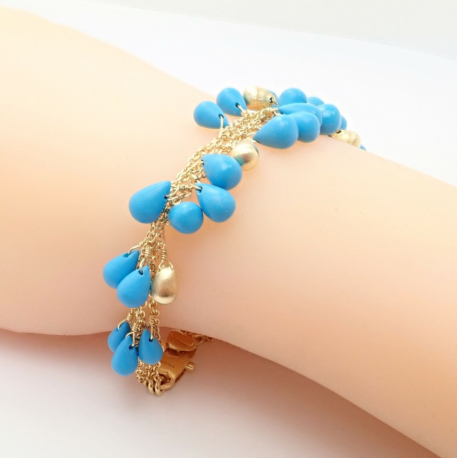 Marco Bicego Jewelry & Watches:Fine Jewelry:Bracelets & Charms Authentic! Marco Bicego 18k Yellow Gold Three Stand Turquoise Acapulco Bracelet
