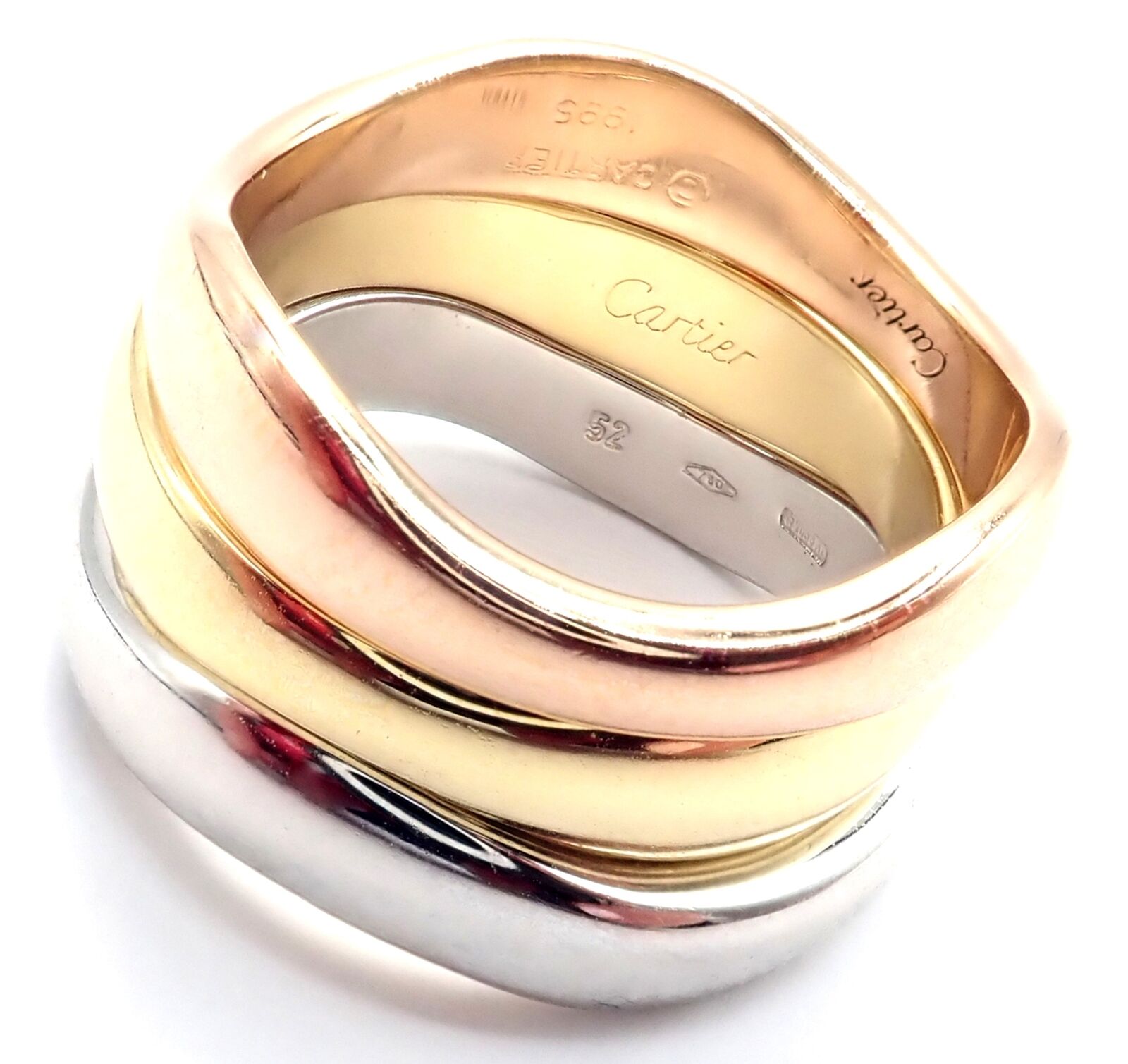 Cartier Jewelry & Watches:Fine Jewelry:Rings Authentic! Cartier 18k Tri-Color Gold Three Stacking Puzzle Band Ring Size 52
