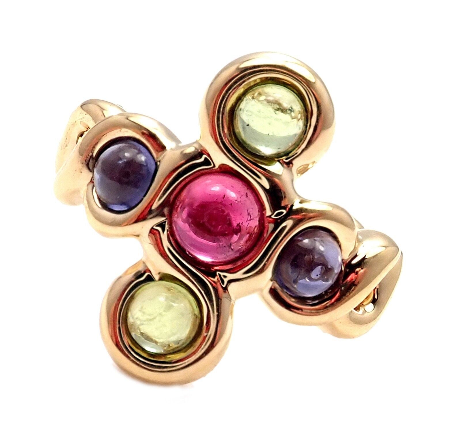 Authentic! Chanel 18k Yellow Gold Pink Green Tourmaline Ring sz