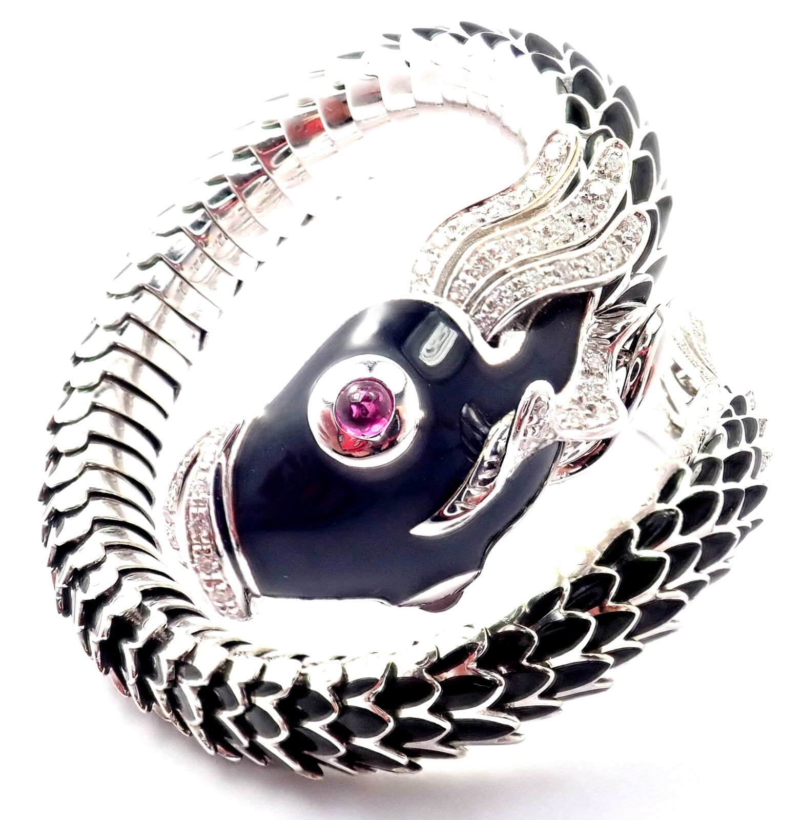 Roberto Coin Jewelry & Watches:Fine Jewelry:Bracelets & Charms Authentic! Roberto Coin Nemo 18k White Gold Diamond Ruby Enamel Cuff Bracelet