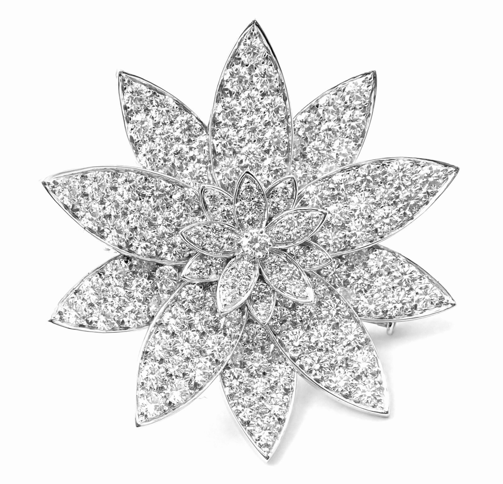 Van Cleef & Arpels Jewelry & Watches:Fine Jewelry:Brooches & Pins Authentic! Van Cleef & Arpels 18k Gold Diamond Large Model Lotus Clip Brooch Pin