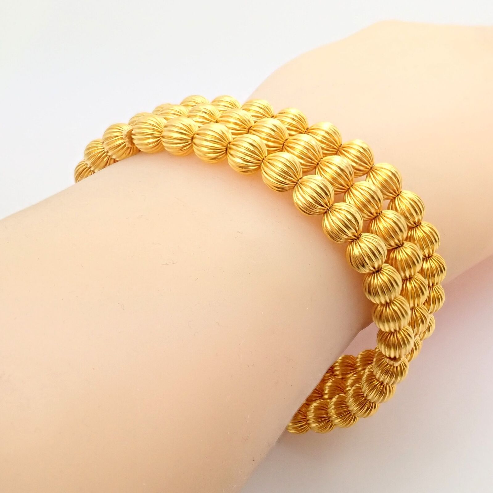 Lalaounis Jewelry & Watches:Vintage & Antique Jewelry:Bracelets & Charms Vintage Estate Ilias Lalaounis 18k Yellow Gold Carved Bead Ball Bracelet