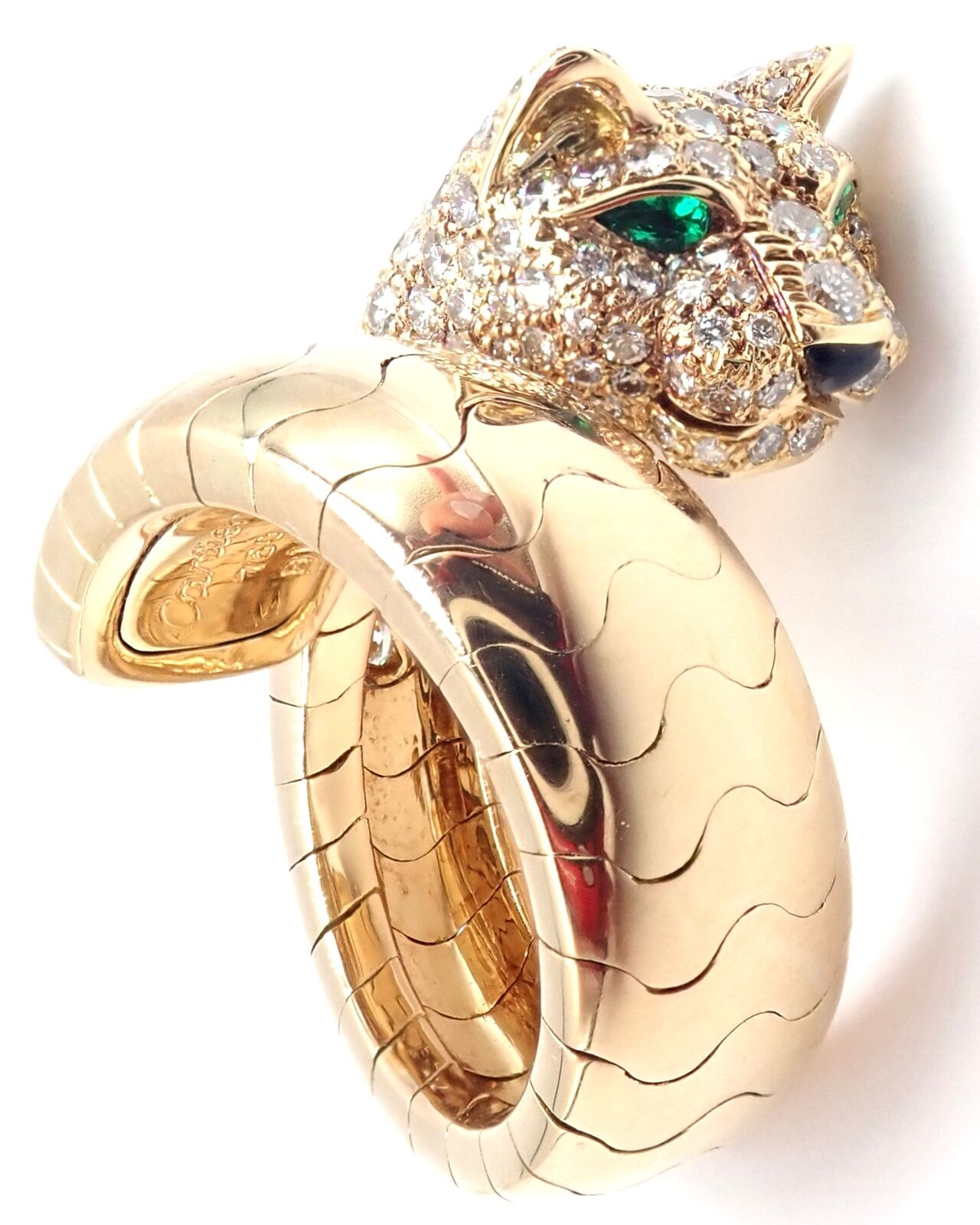 Cartier Jewelry & Watches:Fine Jewelry:Rings Authentic! Cartier Panther 18k Yellow Gold Diamond Emerald Onyx Band Ring
