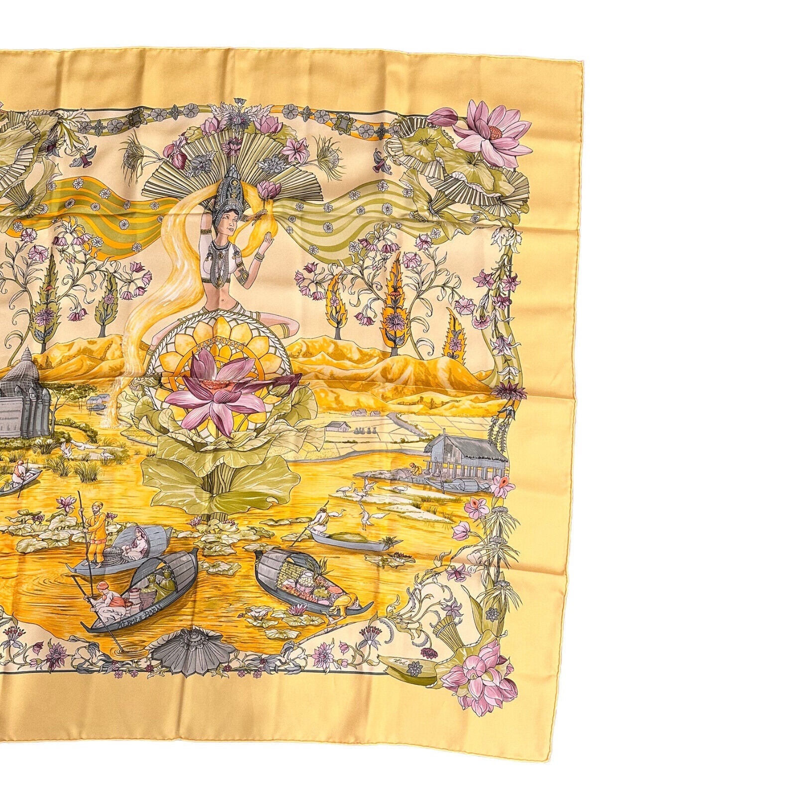 Hermes Clothing, Shoes & Accessories:Women:Women's Accessories:Scarves & Wraps Authentic! Hermes Carre Sarasvati 90cm Yellow Silk Scarf