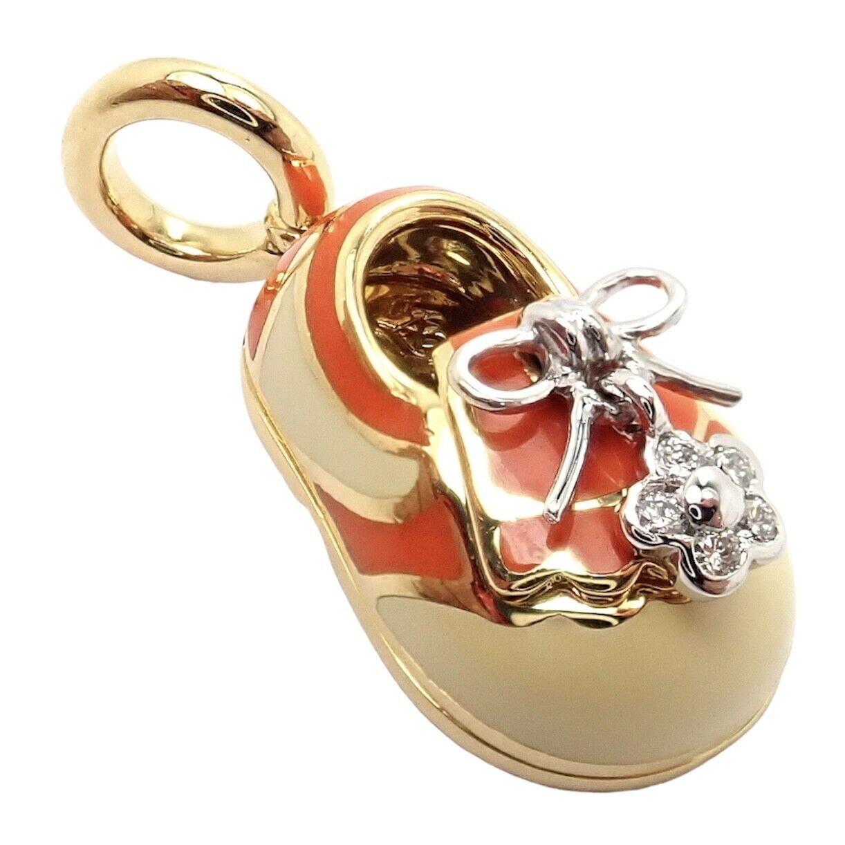 Aaron Basha 18k Yellow Gold Diamond Orange Creamsicle Baby Shoe Pendant