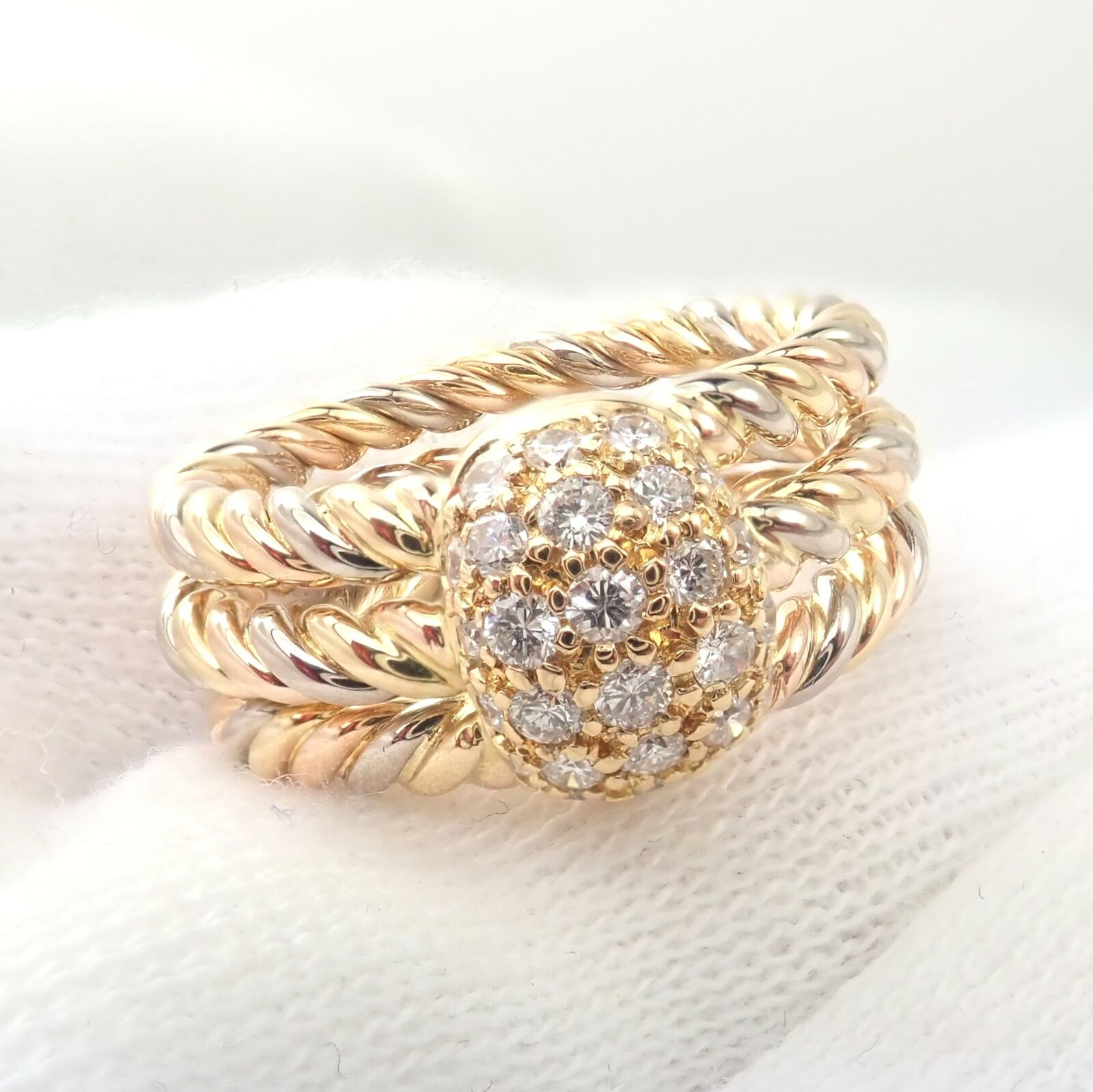 Cartier Jewelry & Watches:Fine Jewelry:Rings Authentic! Cartier Diamond 18k Three Color Gold Rope Band Ring Sz 50 5.25
