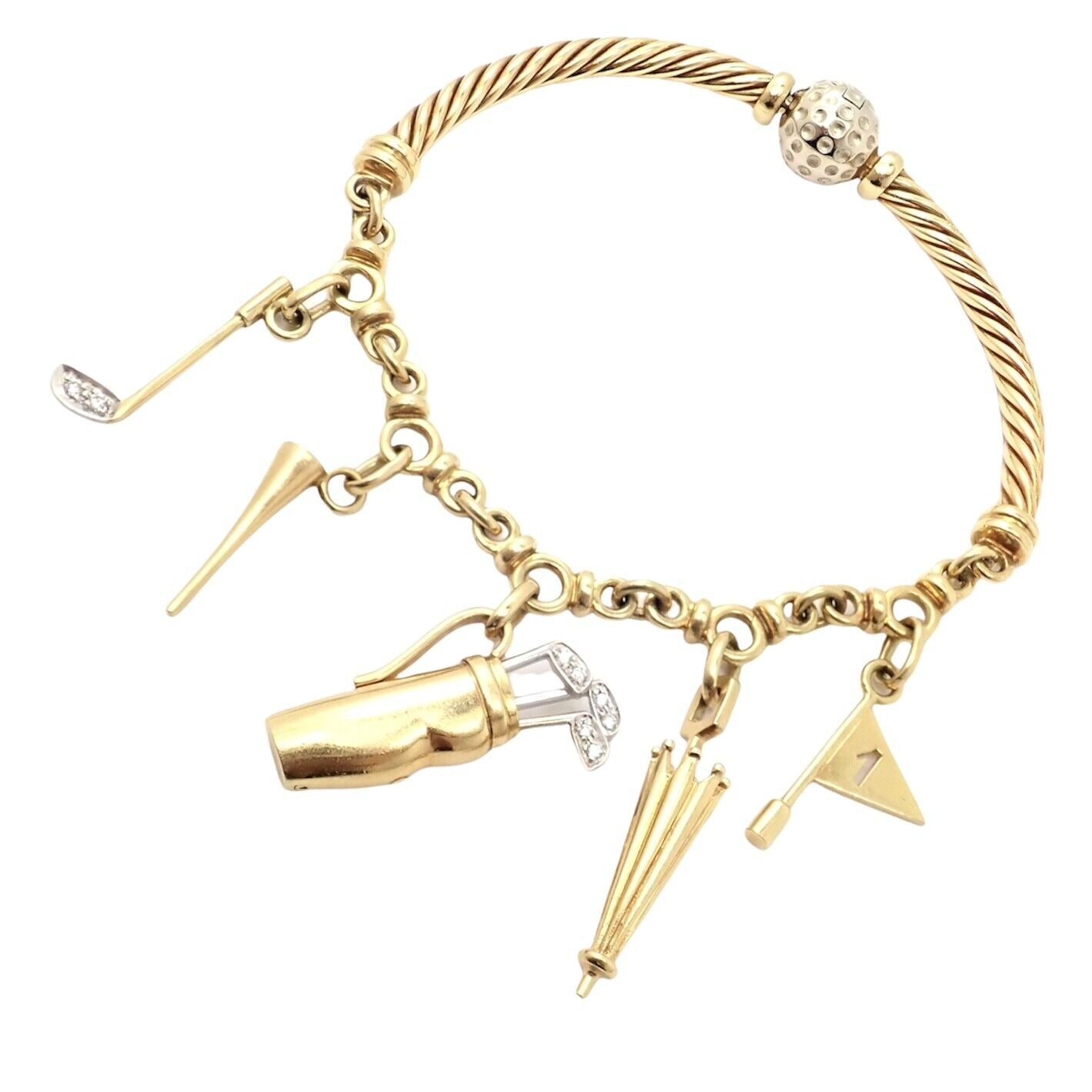 Pomellato Jewelry & Watches:Fine Jewelry:Bracelets & Charms Rare! Authentic Pomellato 18k Yellow & White Gold Diamond Golf Charm Bracelet
