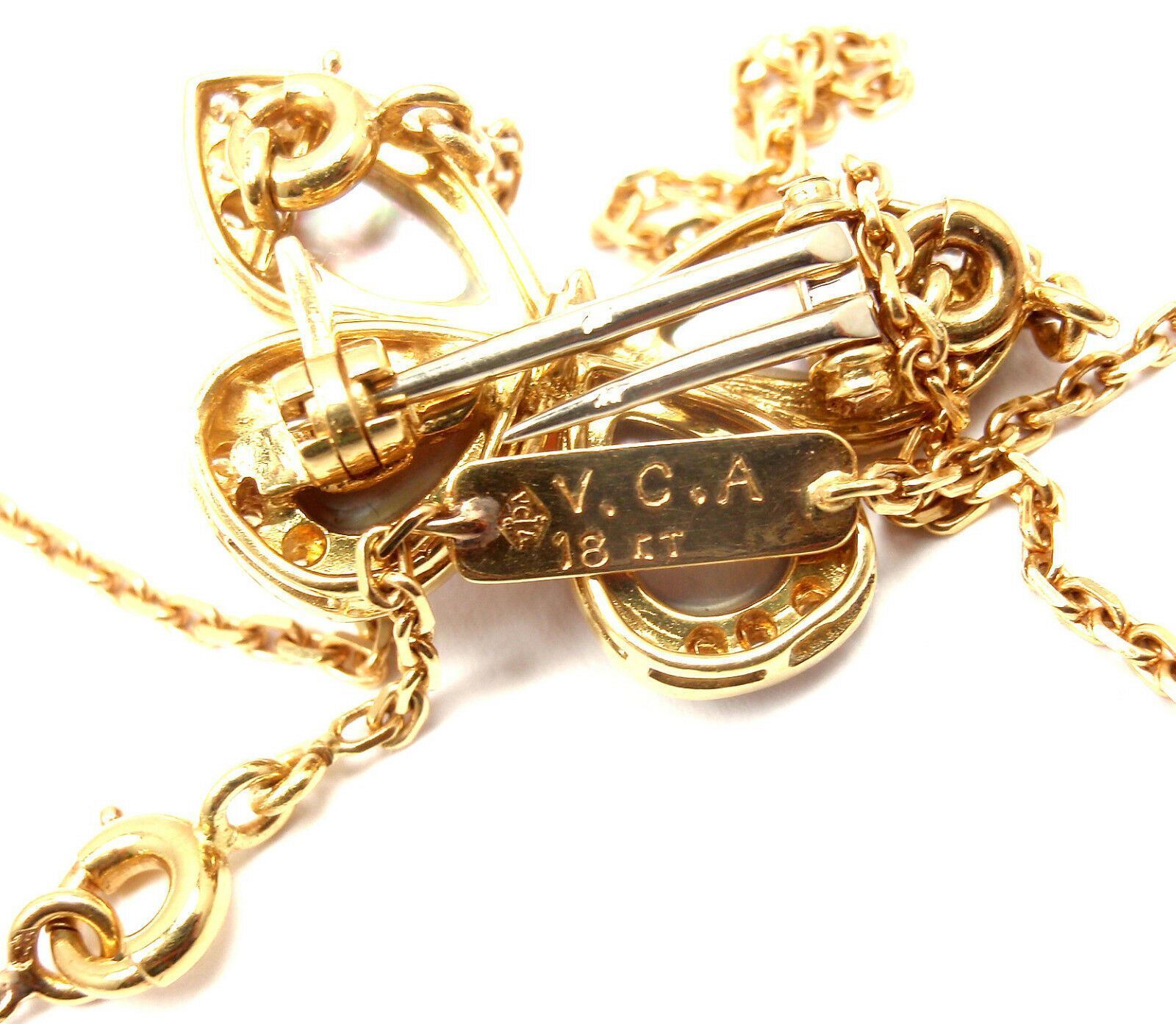 Van Cleef & Arpels Jewelry & Watches:Fine Jewelry:Necklaces & Pendants VAN CLEEF & ARPELS 18k Yellow Gold Diamond MOP Coral Butterfly Brooch Necklace