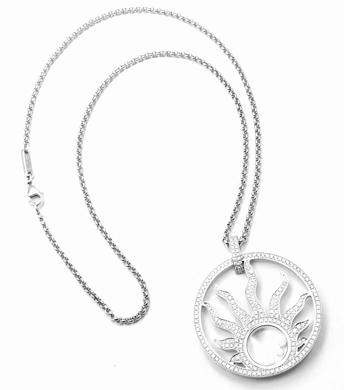 Authentic Chopard Happy Diamond Sun 18K White Gold Pendant Necklace