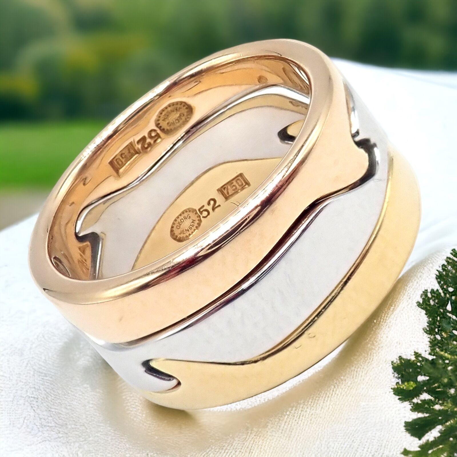 Georg Jensen Jewelry & Watches:Fine Jewelry:Rings Rare Georg Jensen 18K Tricolor Gold Puzzle Ring Set sz 52 us 6