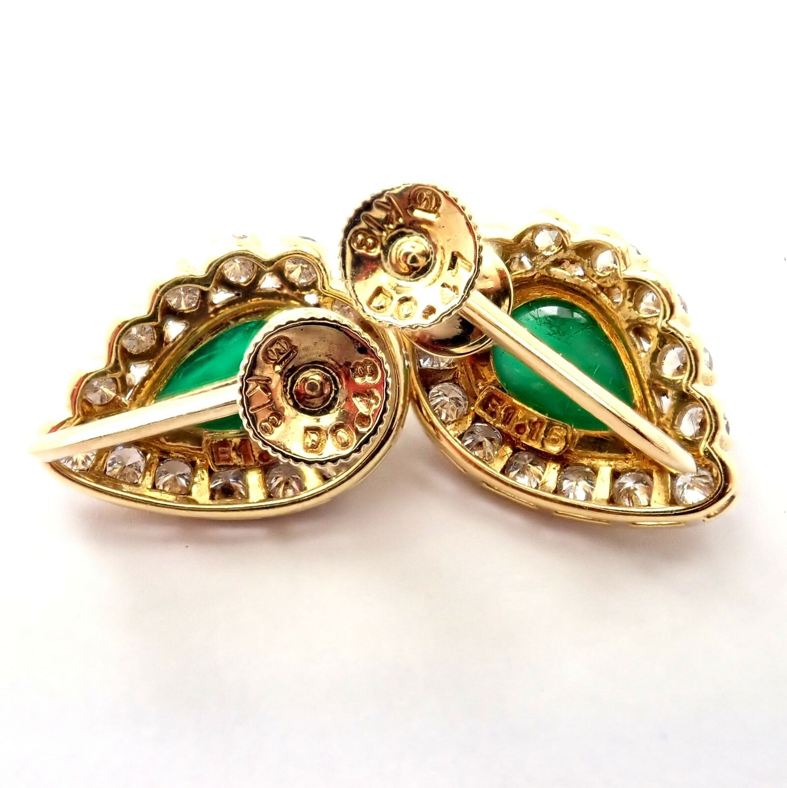 Mikimoto Jewelry & Watches:Fine Jewelry:Earrings Authentic! Mikimoto 18k Yellow Gold Diamond Teardrop Emerald Screw Back Earrings