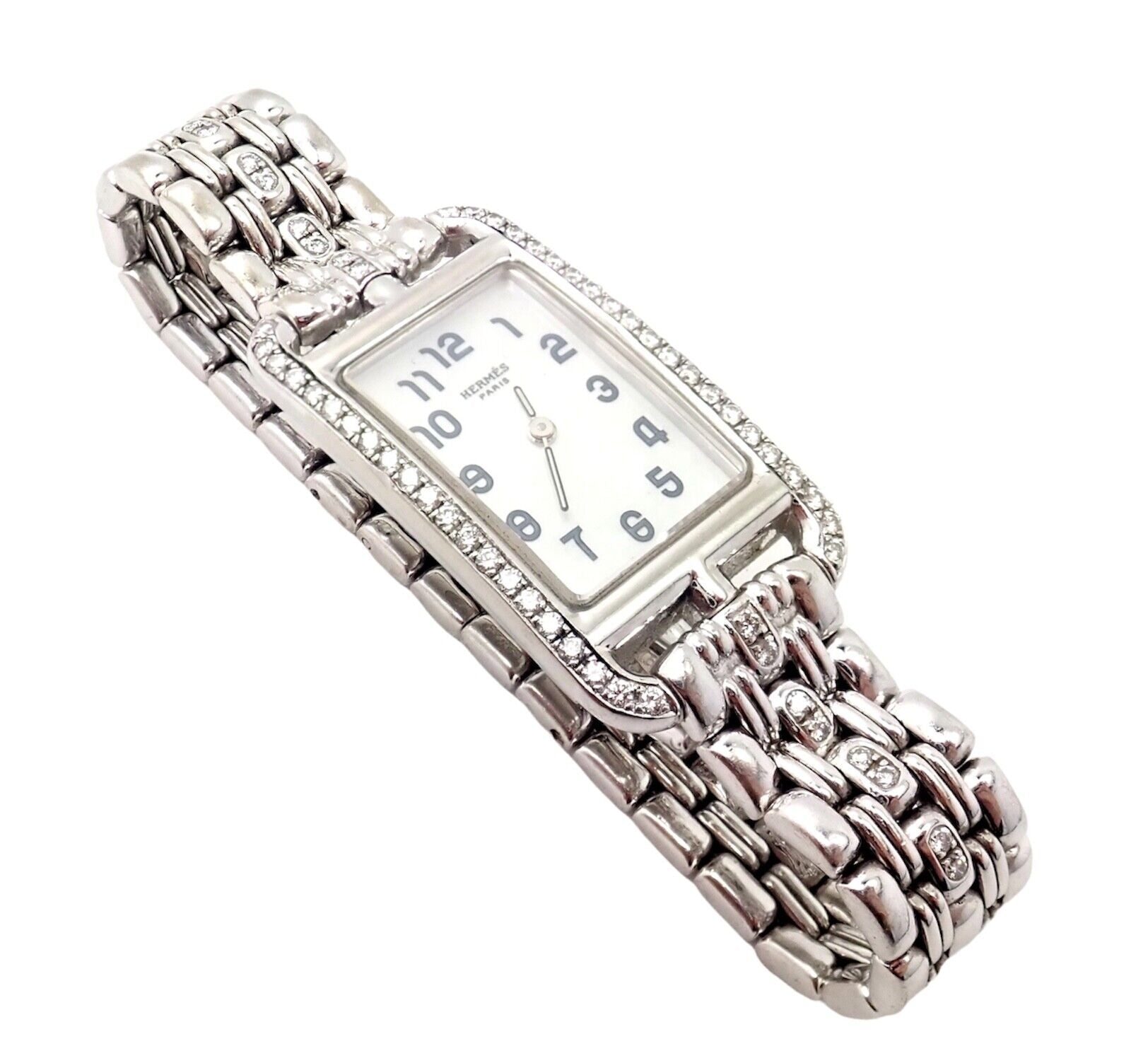 Hermes Jewelry & Watches:Watches, Parts & Accessories:Watches:Wristwatches Authentic! Hermes 18k White Gold Diamond Cape Cod Nantucket Ladies Watch NA1.292