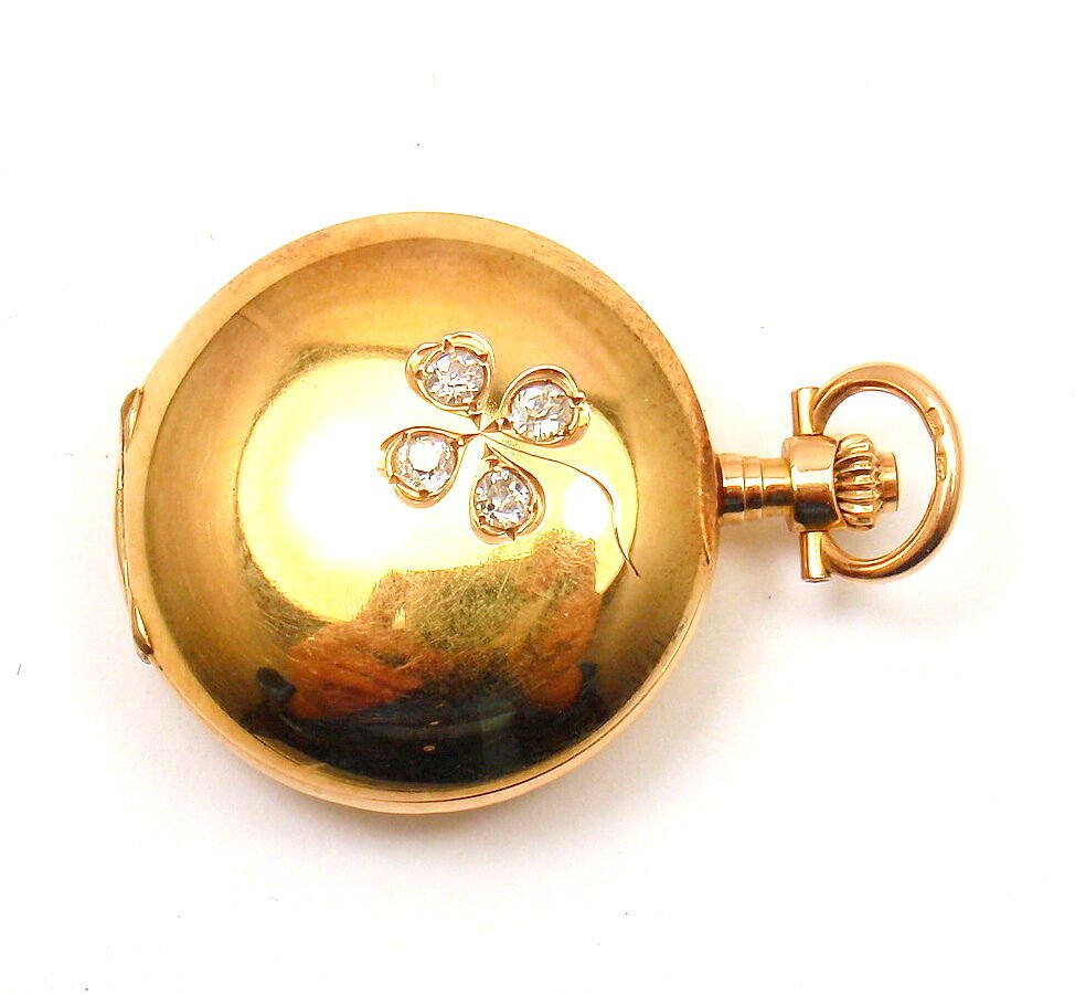 Estate Jewelry & Watches:Watches, Parts & Accessories:Watches:Pocket Watches Vintage! Swiss Yellow Gold Diamond Ladies Pocket Watch High Grade Movement