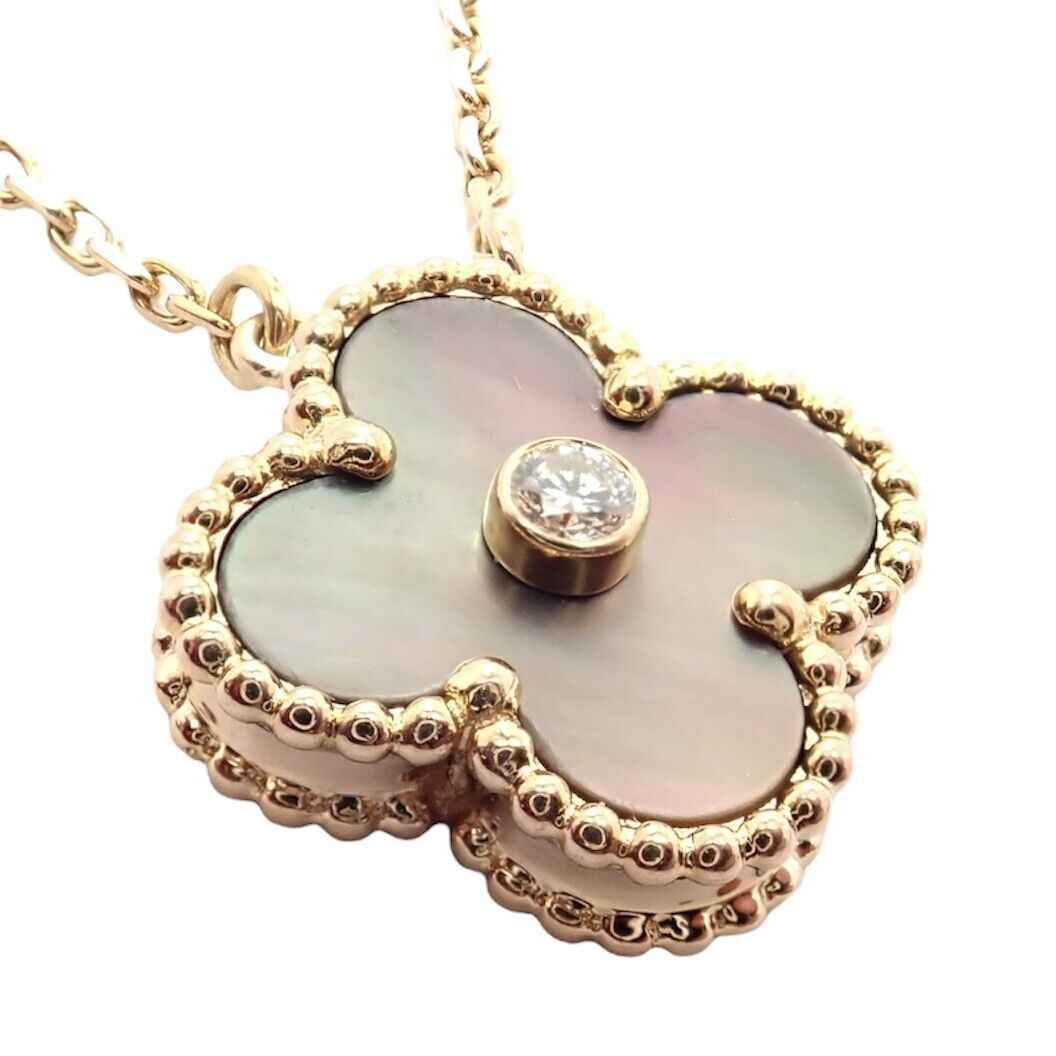 Van Cleef & Arpels Jewelry & Watches:Fine Jewelry:Necklaces & Pendants Van Cleef & Arpels 18k Rose Gold Alhambra Diamond Grey Mother of Pearl Necklace
