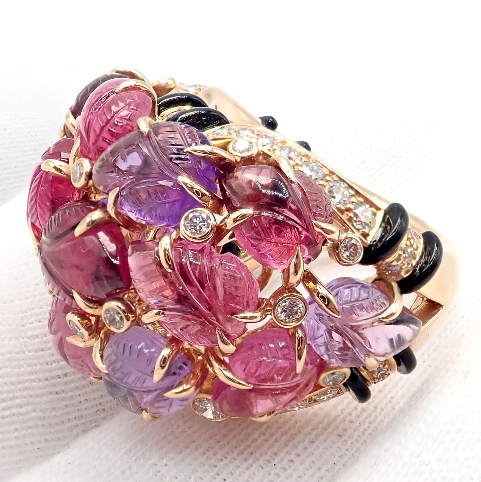 Cartier Jewelry & Watches:Fine Jewelry:Rings Rare! Authentic Cartier 18k Rose Gold Diamond Carved Rubelite Amethyst Onyx Ring