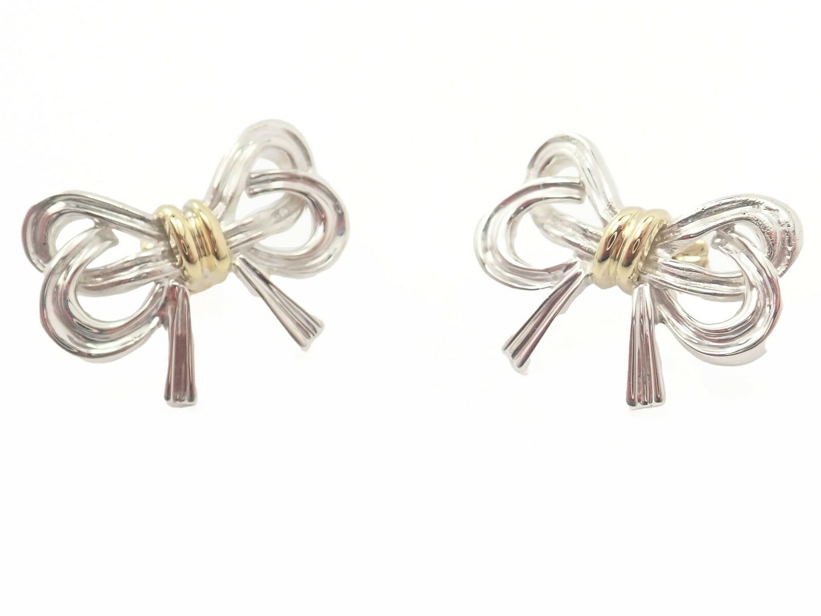Tiffany & Co Jewelry & Watches:Fine Jewelry:Earrings Authentic! Vintage Tiffany & Co 18k Yellow & White Gold Ribbon Bow Earrings