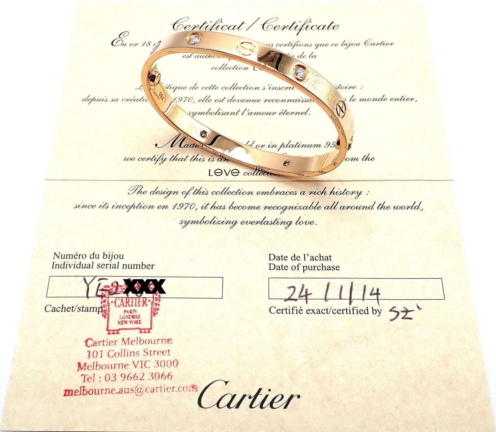 Authentic Cartier 18k Rose Gold 4 Diamond Love Bangle Bracelet