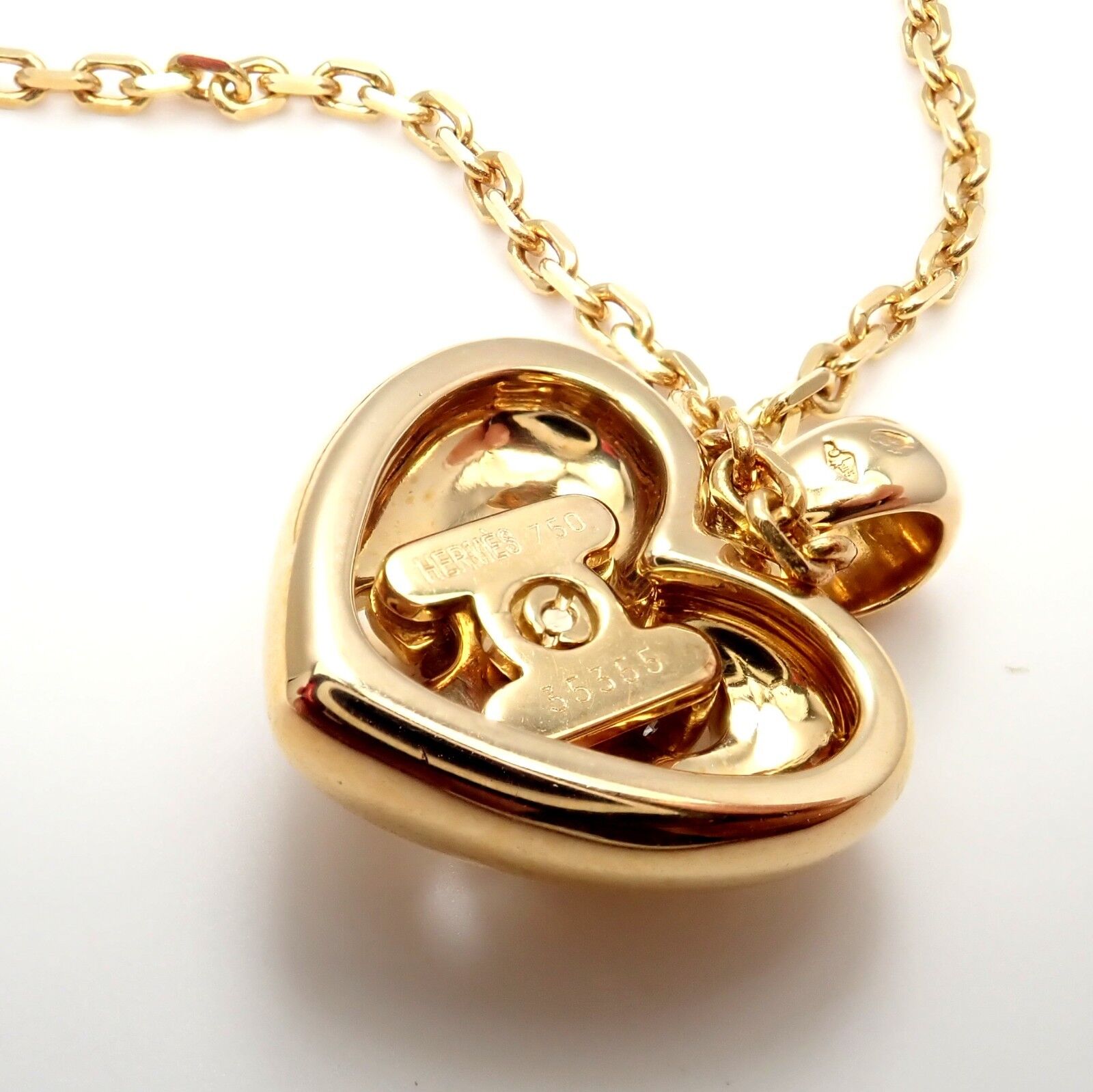 Hermes Jewelry & Watches:Fine Jewelry:Necklaces & Pendants Rare! Authentic Hermes 18k Yellow Gold Diamond H Heart Pendant Necklace 14.5"