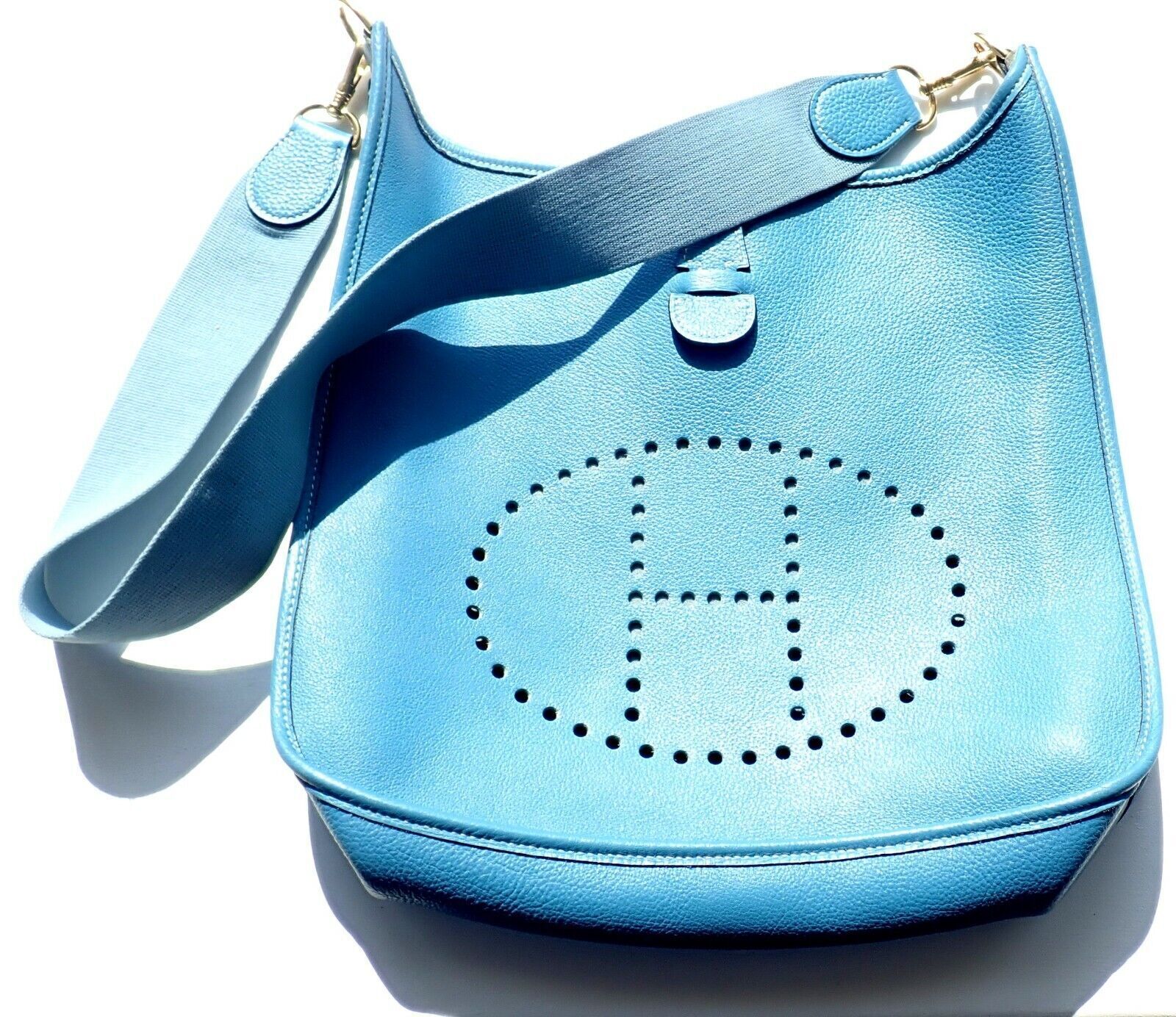 Hermes Clothing, Shoes & Accessories:Women:Women's Bags & Handbags Authentic! Hermes Evelyne Blue Jean Courchevel GM Handbag Purse Gold Hardware