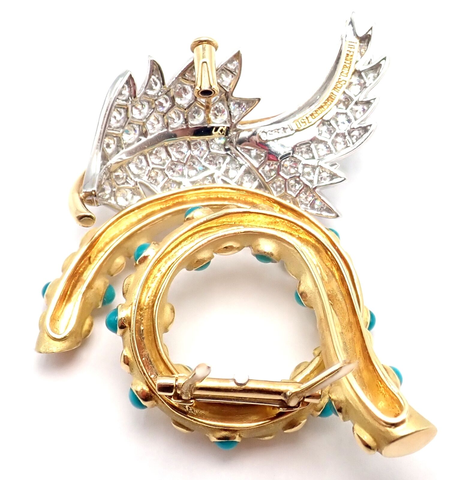 Jean Schlumberger for Tiffany & Co Jewelry & Watches:Fine Jewelry:Brooches & Pins Tiffany & Co Schlumberger 18k Yellow Gold Platinum Diamond Turquoise Pin Brooch