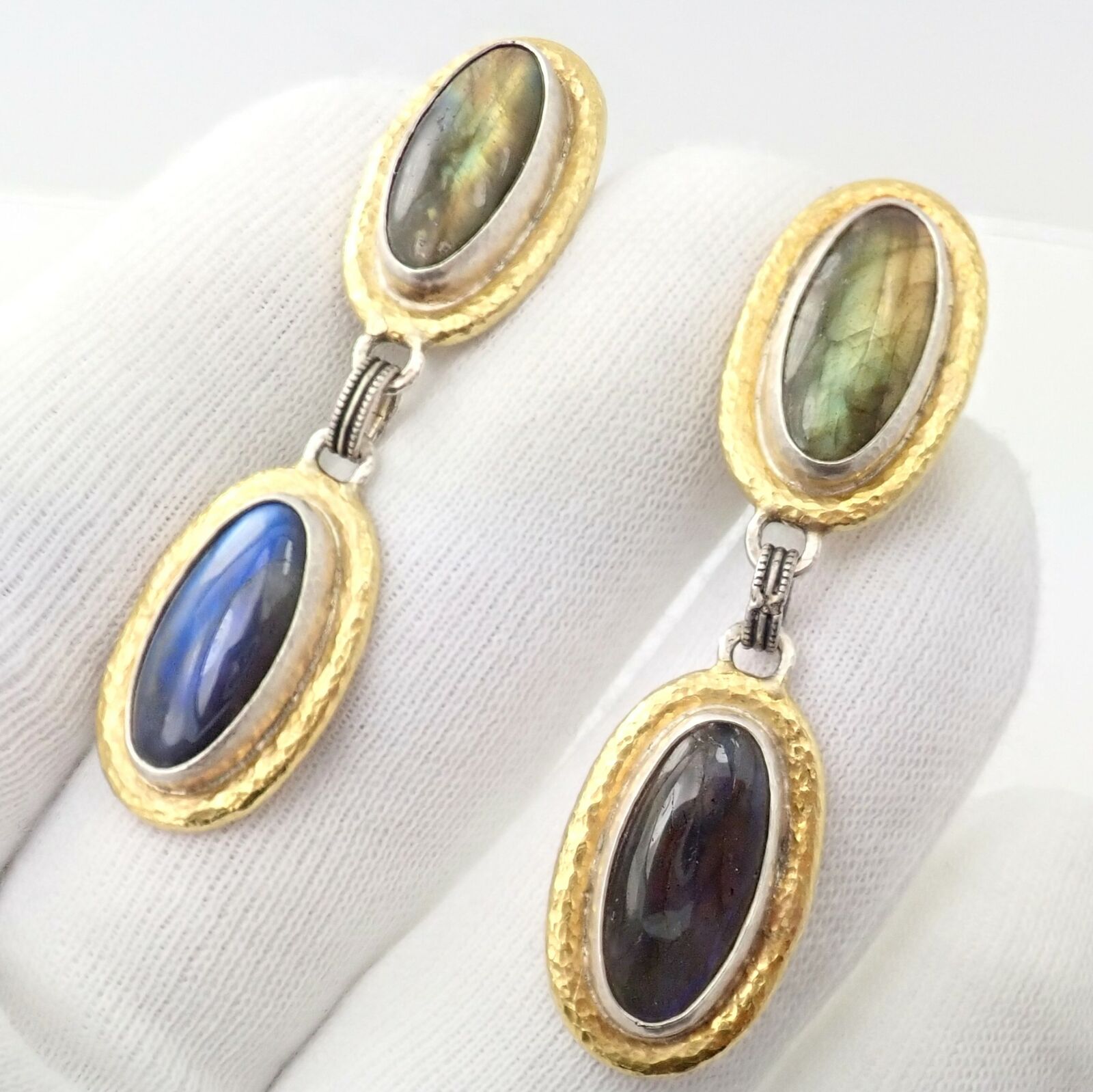 Gurhan Jewelry & Watches:Vintage & Antique Jewelry:Earrings Authentic! Gurhan Hammered Sterling Silver 24k Gold Black Opal Earrings