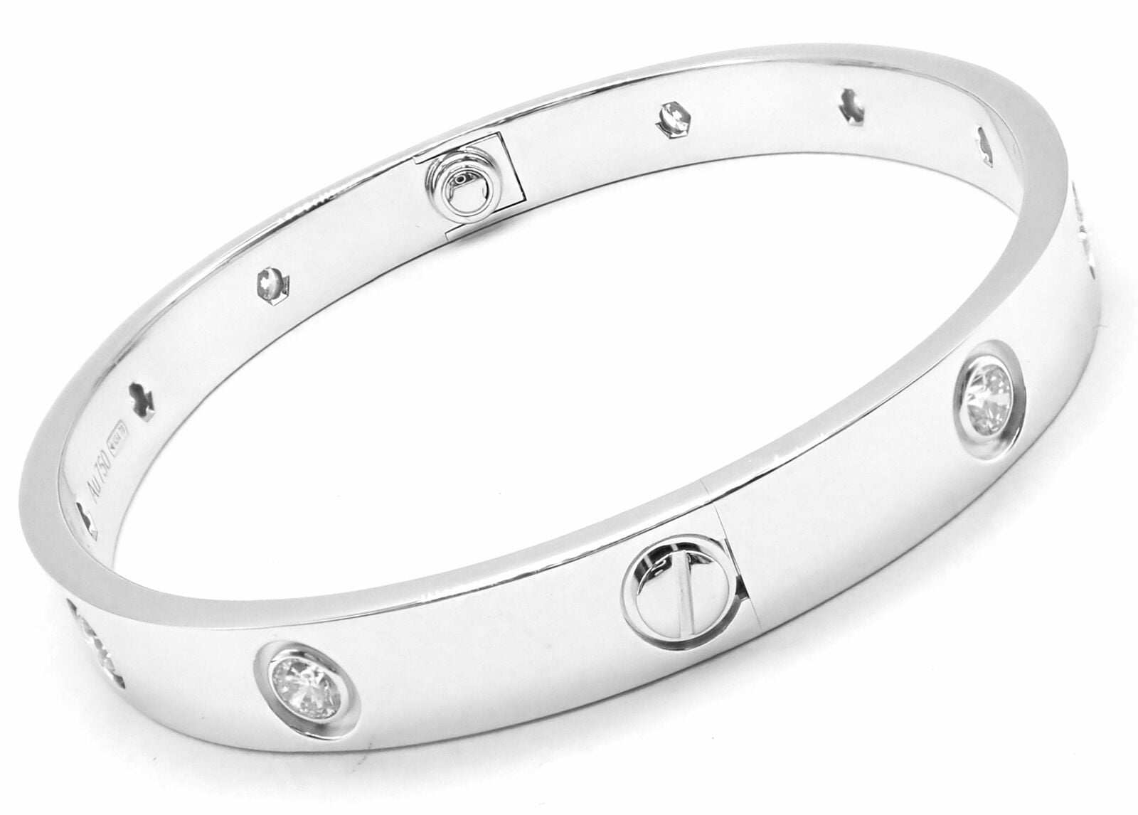 Cartier Jewelry & Watches:Fine Jewelry:Bracelets & Charms Authentic! Cartier 18k White Gold 10 Diamond Love Bangle Bracelet Size 17 Paper