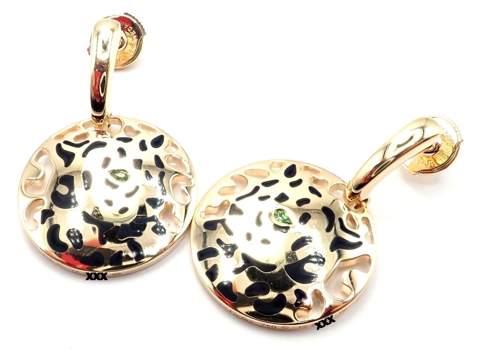 Cartier Jewelry & Watches:Fine Jewelry:Earrings Authentic! Cartier Panther Panthere 18k Yellow Gold Lacquer Tsavorite Earrings