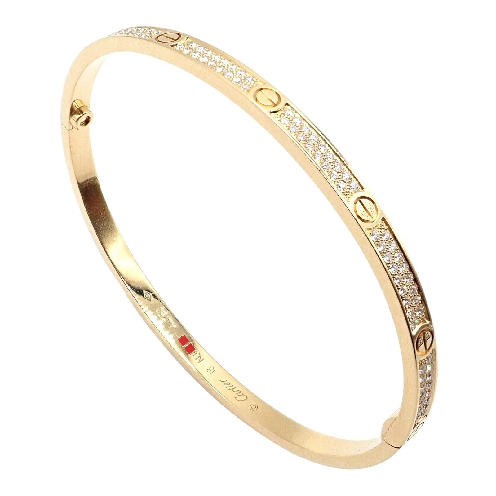 Cartier Jewelry & Watches:Fine Jewelry:Bracelets & Charms Authentic! Cartier 18k Rose Gold Love Pave Diamond Small Bangle Bracelet Size18