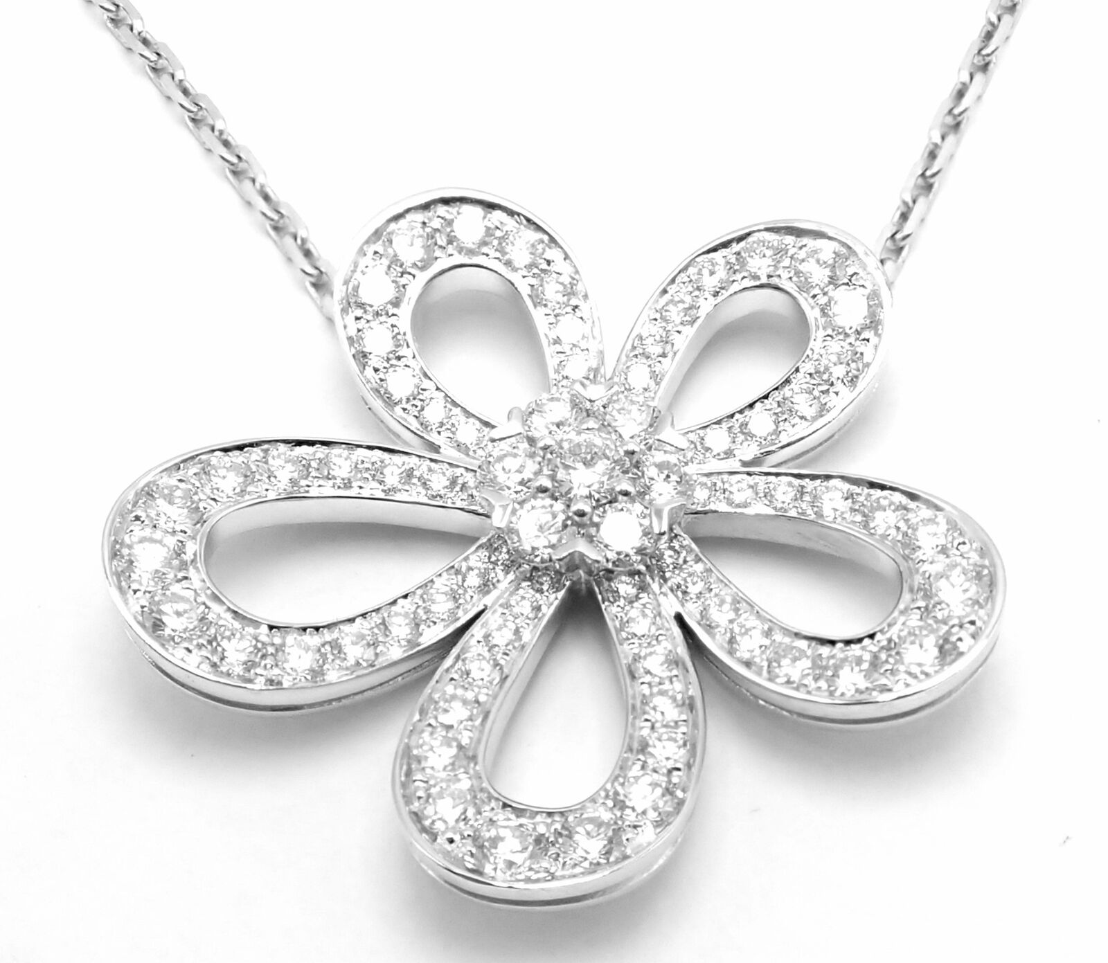 Van Cleef & Arpels Jewelry & Watches:Fine Jewelry:Necklaces & Pendants Authentic! Van Cleef & Arpels Flowerlace 18k Gold Diamond Pendant Necklace Cert.