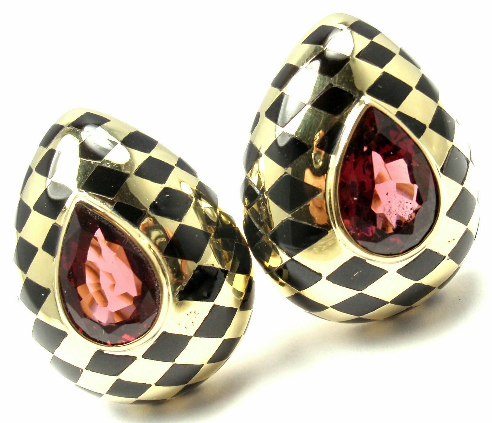 Angela Cummings Jewelry & Watches:Fine Jewelry:Earrings Authentic! Angela Cummings 18k Yellow Gold Black Jade Pink Tourmaline Earrings