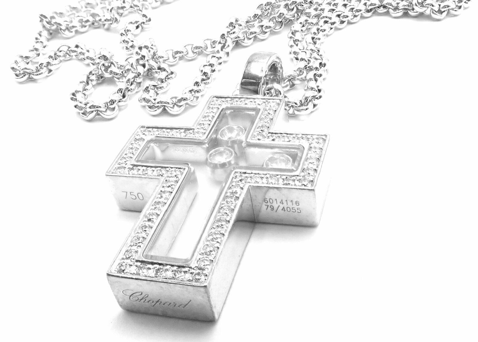 Chopard Jewelry & Watches:Fine Jewelry:Necklaces & Pendants Authentic! Chopard Happy Diamond Cross 18K White Gold Pendant 20" Chain Necklace