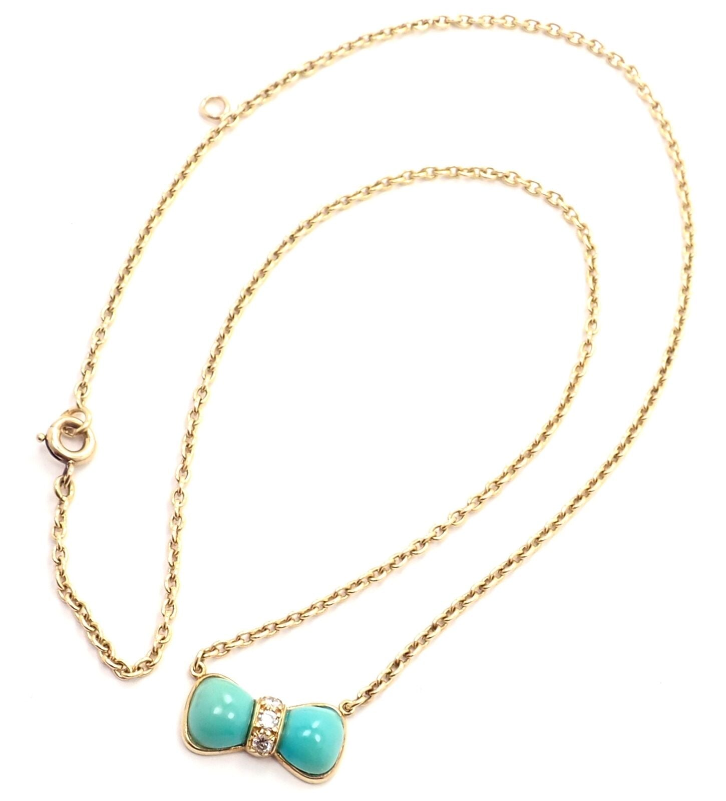 Van Cleef & Arpels Jewelry & Watches:Fine Jewelry:Necklaces & Pendants Van Cleef & Arpels 18k Yellow Gold Diamond Turquoise Bow Pendant Necklace