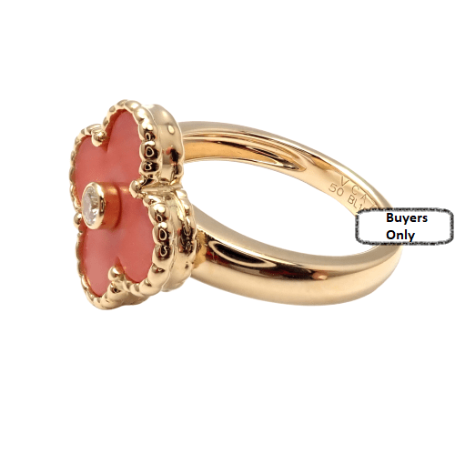 Van Cleef & Arpels Jewelry & Watches:Fine Jewelry:Rings VAN CLEEF & ARPELS Vintage ALHAMBRA 18k Yellow Gold Diamond Coral Ring