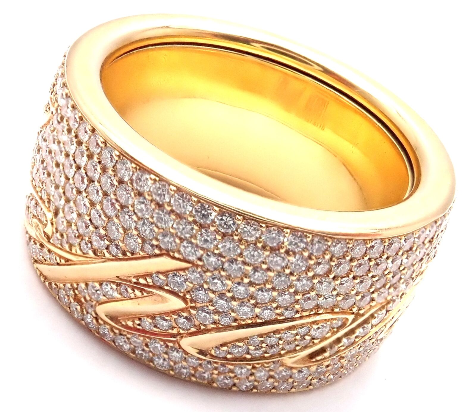 Chopard Chopardissimo 18k Yellow Gold Pave Diamond Signature Band Ring Box Paper