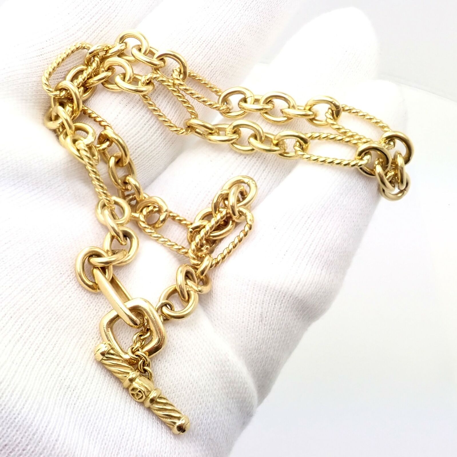 David Yurman Jewelry & Watches:Vintage & Antique Jewelry:Necklaces & Pendants David Yurman DY 18K Yellow Gold 8mm Figaro Cable Link Chain Toggle Necklace