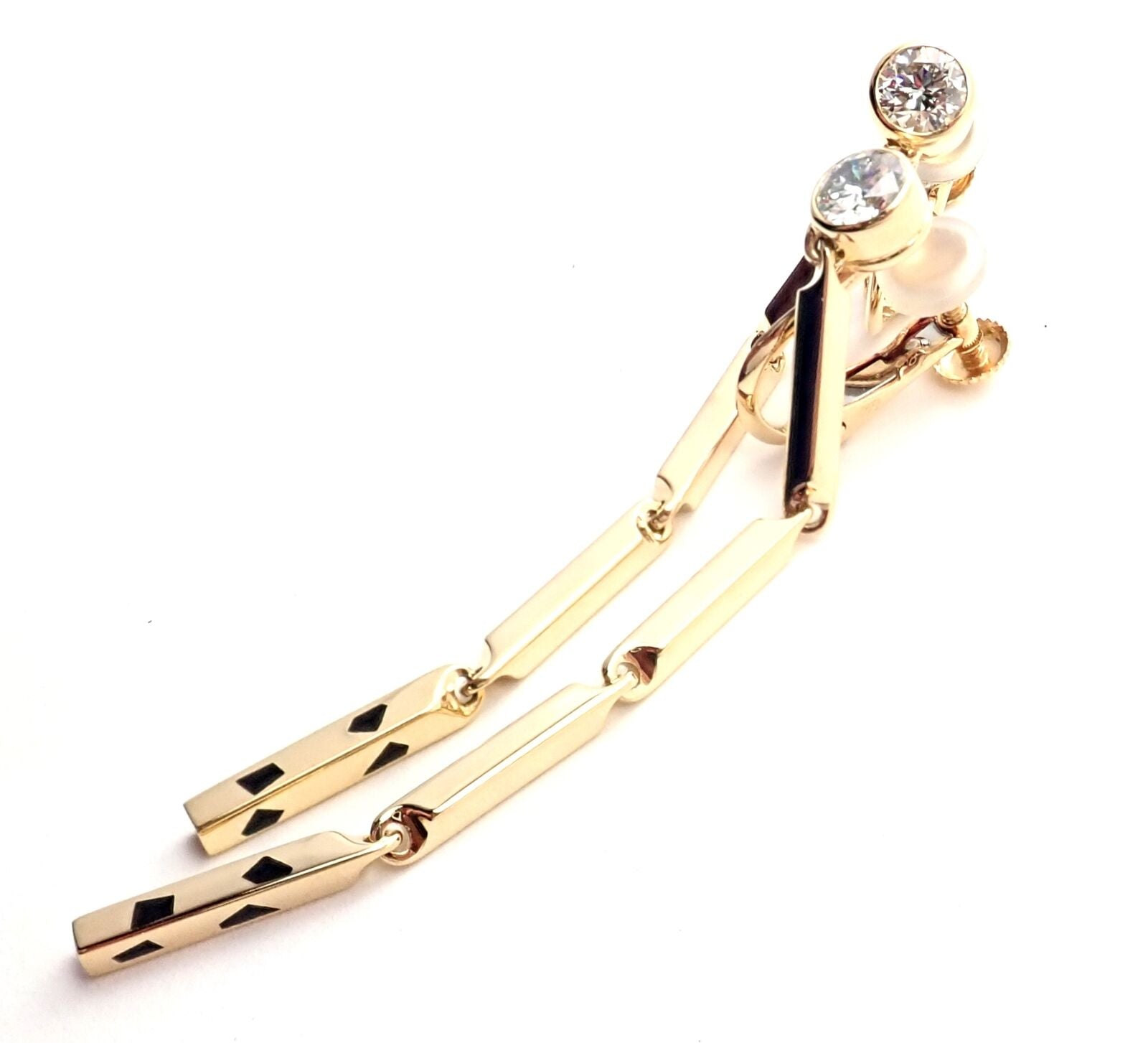 Cartier Jewelry & Watches:Fine Jewelry:Earrings Authentic! Cartier Panther 18k Yellow Gold Diamond Lacquer Link Earrings Cert.