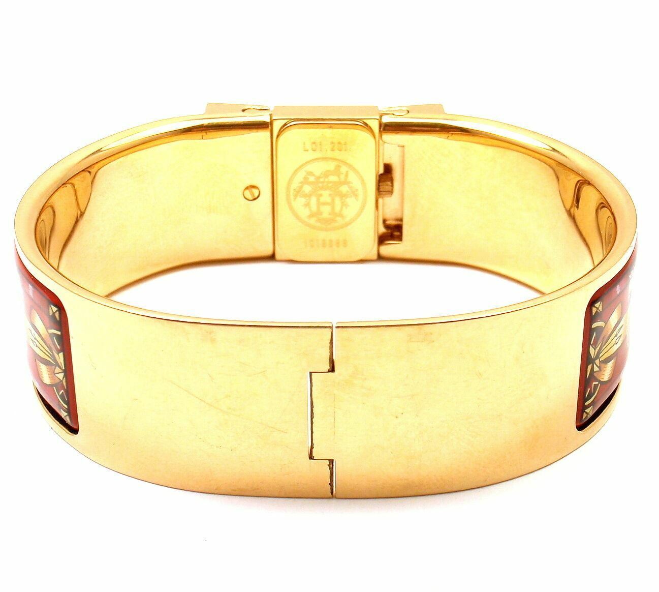 Authentic! Hermes Loquet Red Horse Equestrian Motif Bangle Bracelet Watch
