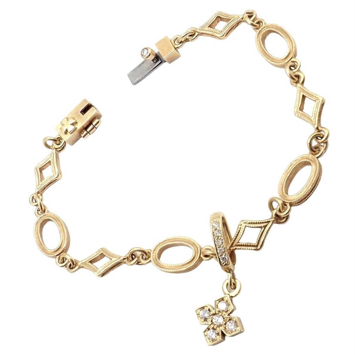 Rare Loree Rodkin 18k Yellow Gold Diamond Cross Bracelet