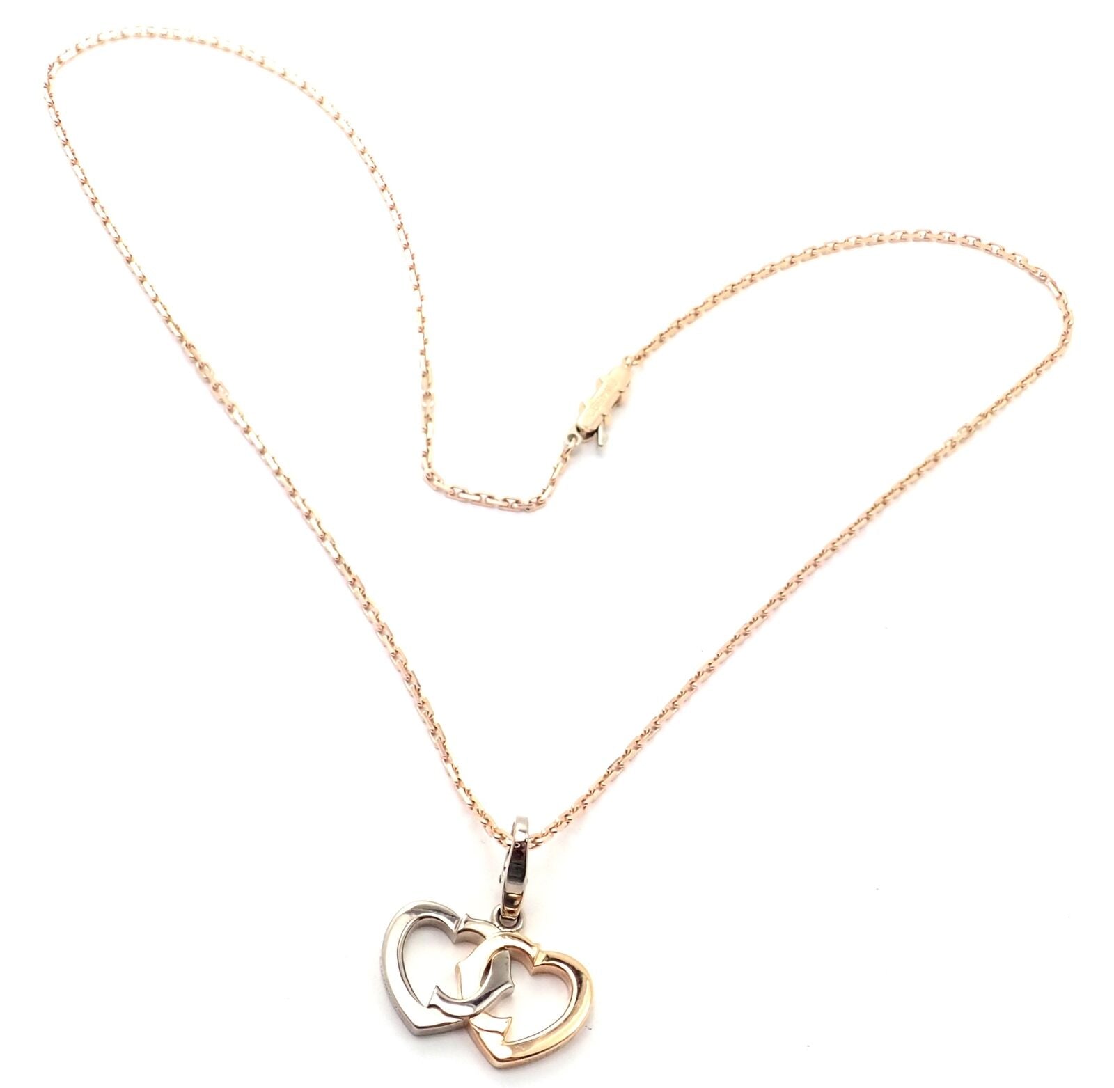 Cartier Jewelry & Watches:Fine Jewelry:Necklaces & Pendants Authentic! Cartier 18K Rose & White Gold Double C Heart Pendant Chain Necklace