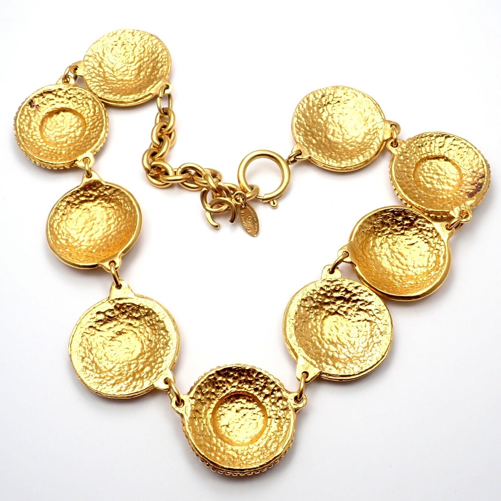 CHANEL Jewelry & Watches:Fashion Jewelry:Necklaces & Pendants Chic! Authentic Chanel Vintage Gold Tone Logo CC 9 Disc Motif Necklace